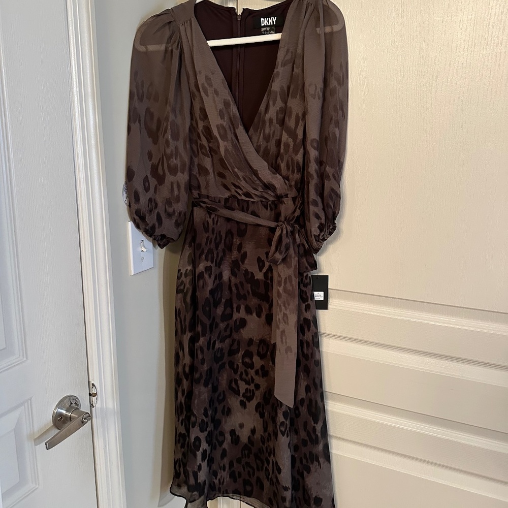 DKNY brown leopard print dress
